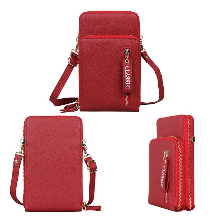 Red Pu Mobile Phone Bag For Women Large Capacity 3