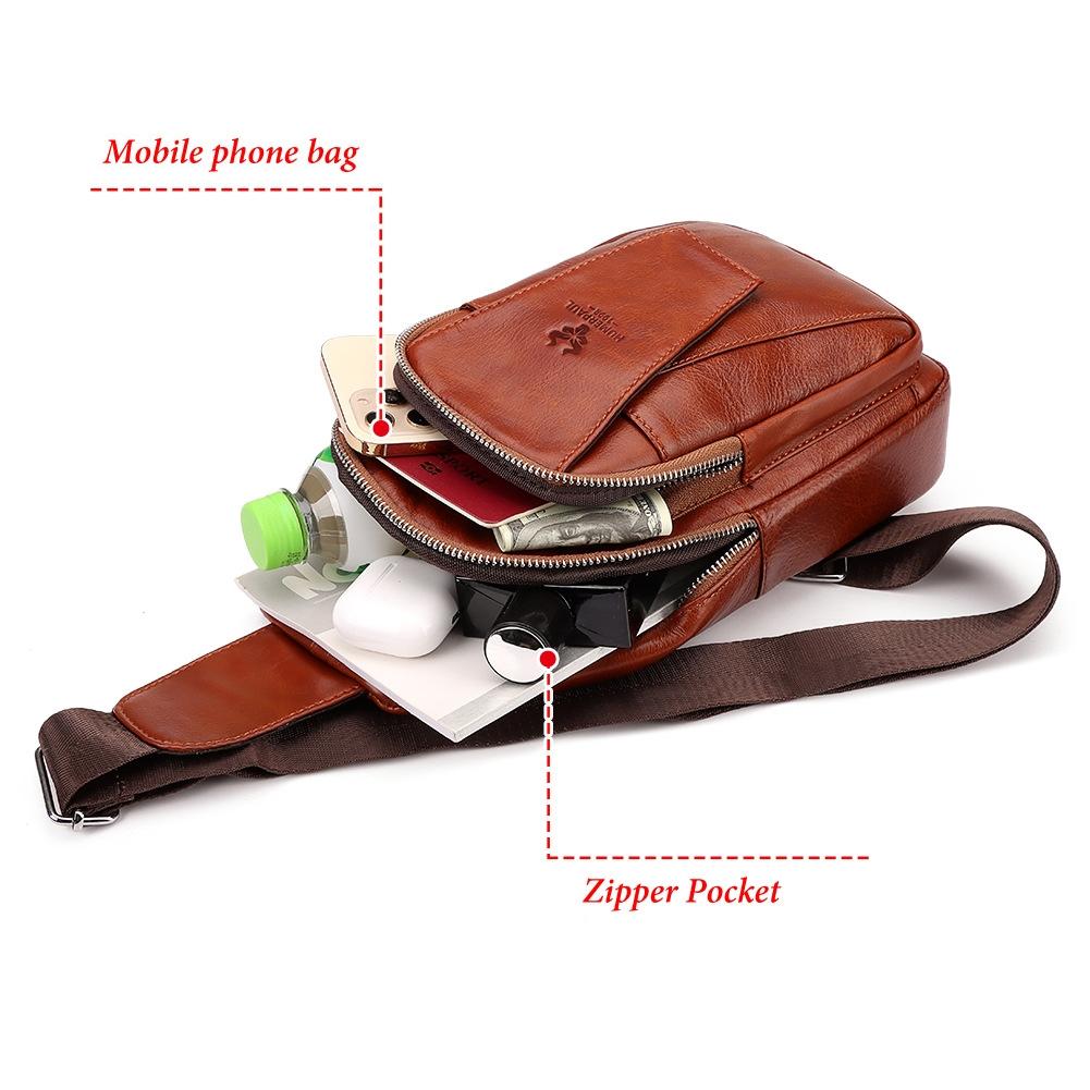 Leather Men Shoulder Bag Compact & Stylish - Red Brown 7