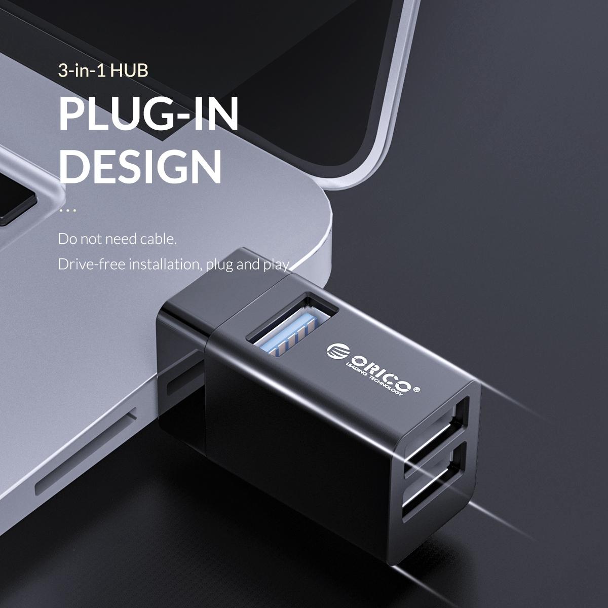 3-In-1 Usb Aluminum Mini Hub Adapter - Black 7