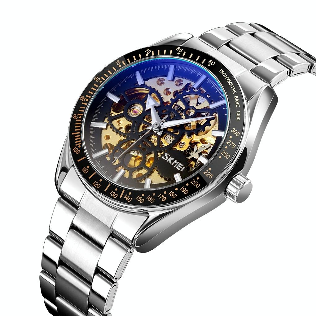 Men Automatic Mechanical Watch with Gear Dial - Gold