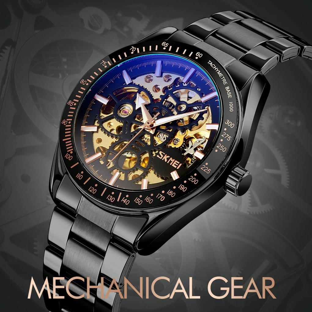 Men Automatic Mechanical Watch with Gear Dial - Gold 5