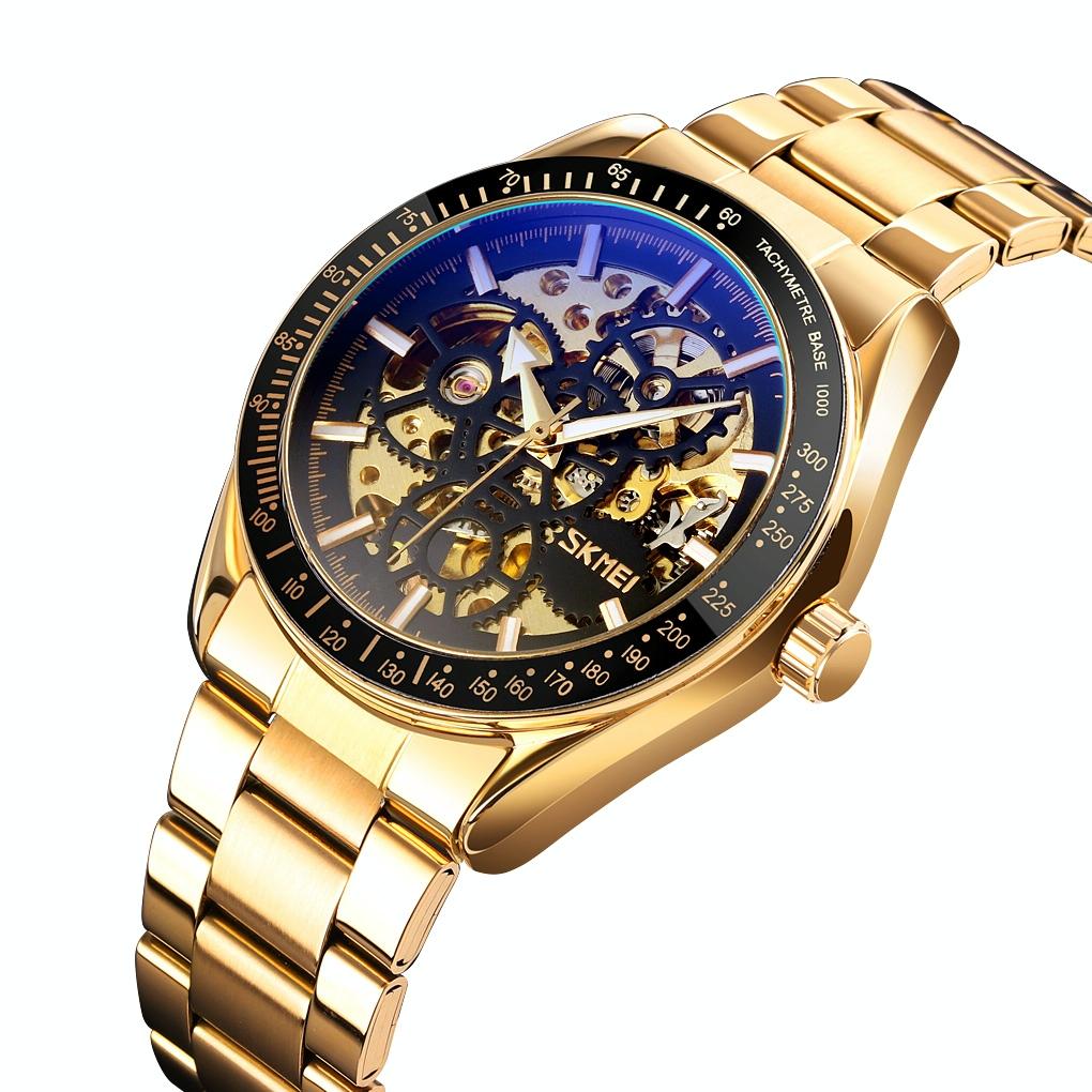 Men Automatic Mechanical Watch with Gear Dial - Gold 11