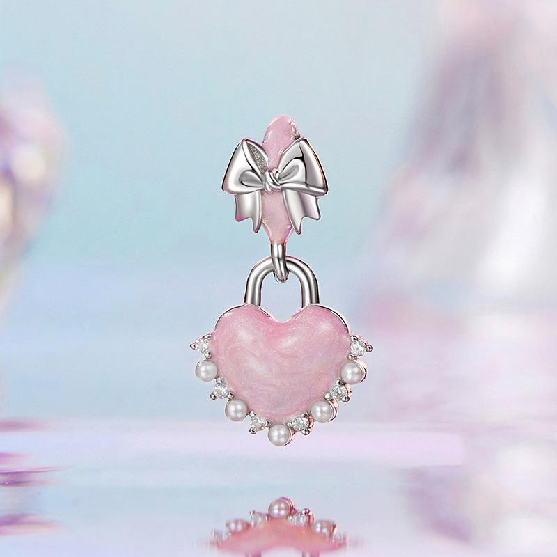 925 Sterling Silver Platinum Plated Bow Heart Pendant Beads 3