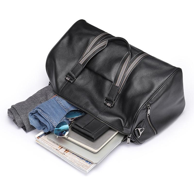 Multifunctional Leather Travel Bag - Large Capacity Single Shoulder - Black 8