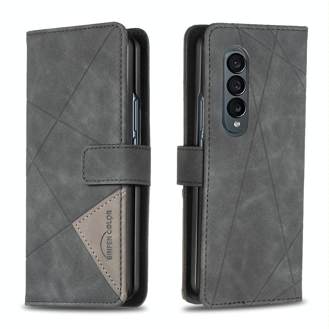 For Samsung Galaxy Z Fold4 5G Magnetic Rhombus Texture Case - Black
