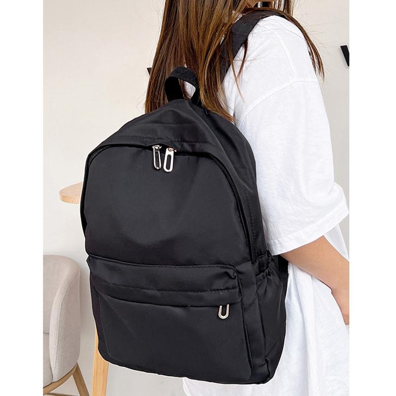 Simple Women Travel Backpack Solid Colour - Black 13