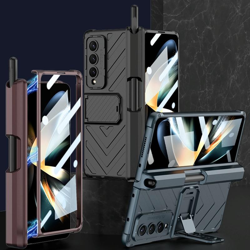 For Samsung Galaxy Z Fold4 5G Magnetic Armor Case With Push Pen - Green 3