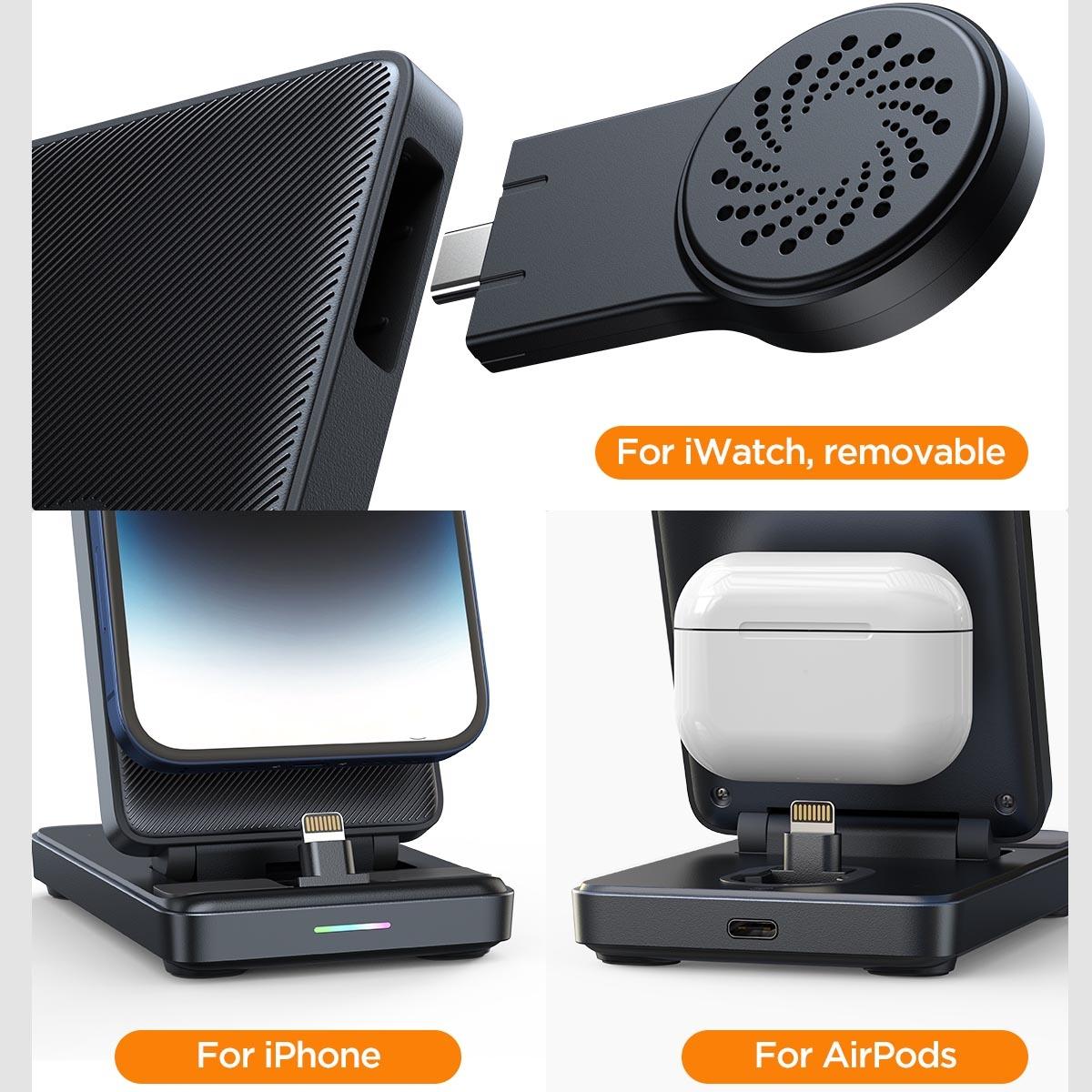 4 In 1 Wireless Charging Stand For Iphone / Airpods / Apple Watch Black 5
