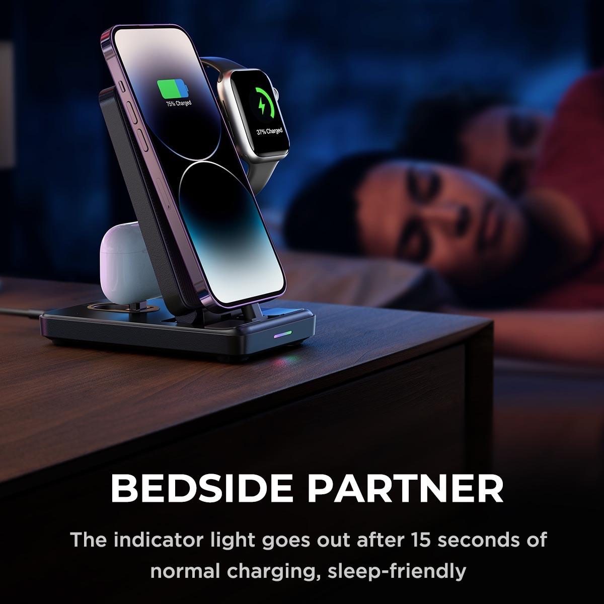 4 In 1 Wireless Charging Stand For Iphone / Airpods / Apple Watch Black 6