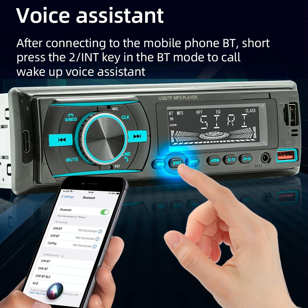 Car Mp3 Player With Voice Assistant & Fm - Colourful Lights Black 7