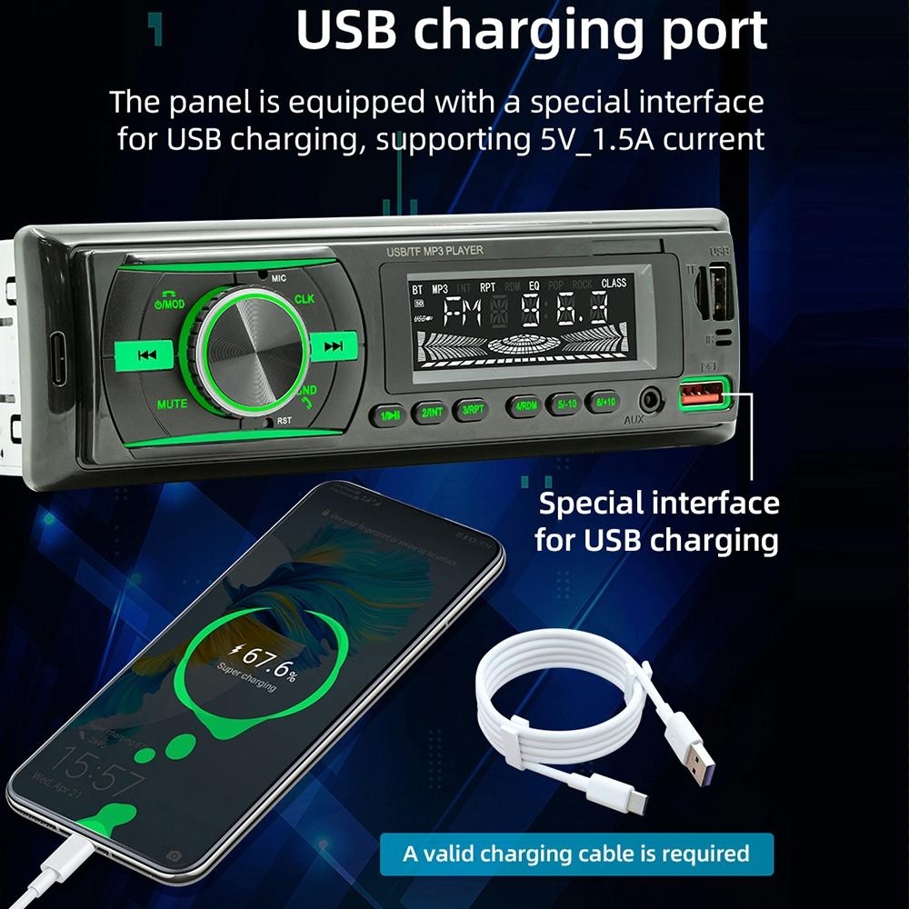 Car Mp3 Player With Voice Assistant & Fm - Colourful Lights Black 9