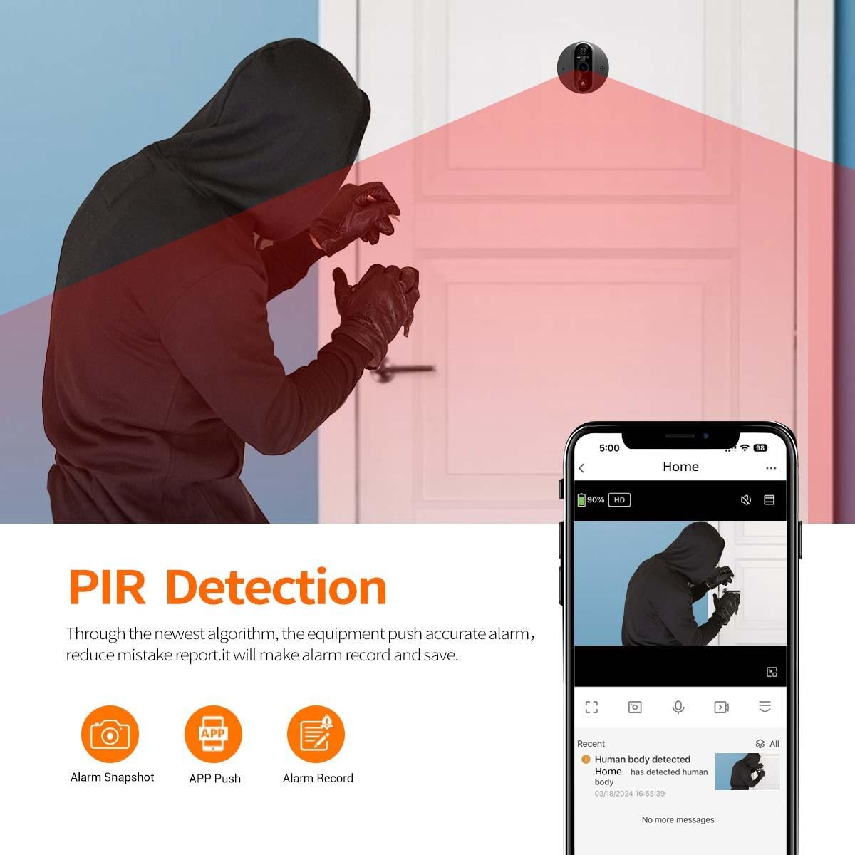 Smart Digital Door Viewer With 1080P Resolution Wide Angle Pir & Night Vision - Dark Grey 8