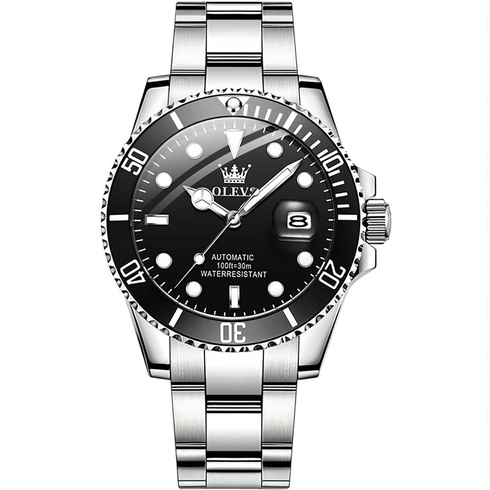Waterproof Mechanical Watch for Men with Luminous Dial - Black