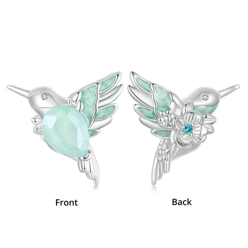 925 Sterling Silver Platinum Plated Hummingbird Flower Diy Beads 3