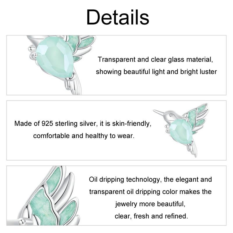 925 Sterling Silver Platinum Plated Hummingbird Flower Diy Beads 4