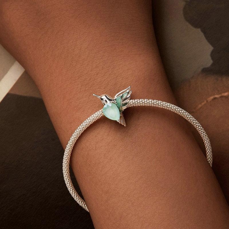 925 Sterling Silver Platinum Plated Hummingbird Flower Diy Beads 7