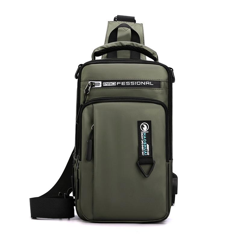 Men Usb Chest Bag Casual Shoulder Bag With Charging Port - Khaki 13