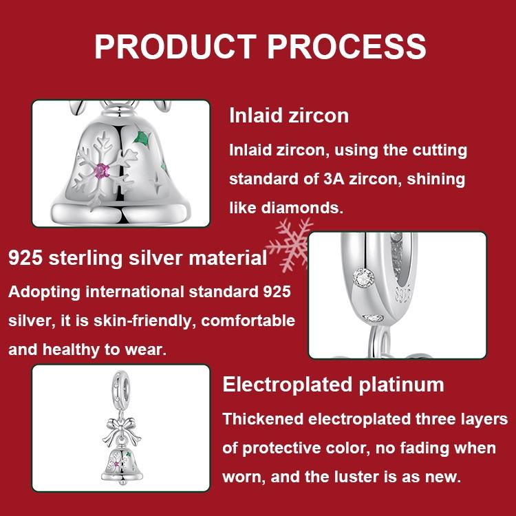 925 Sterling Silver Bow Bell Bracelet Pendant Festival Beads 6