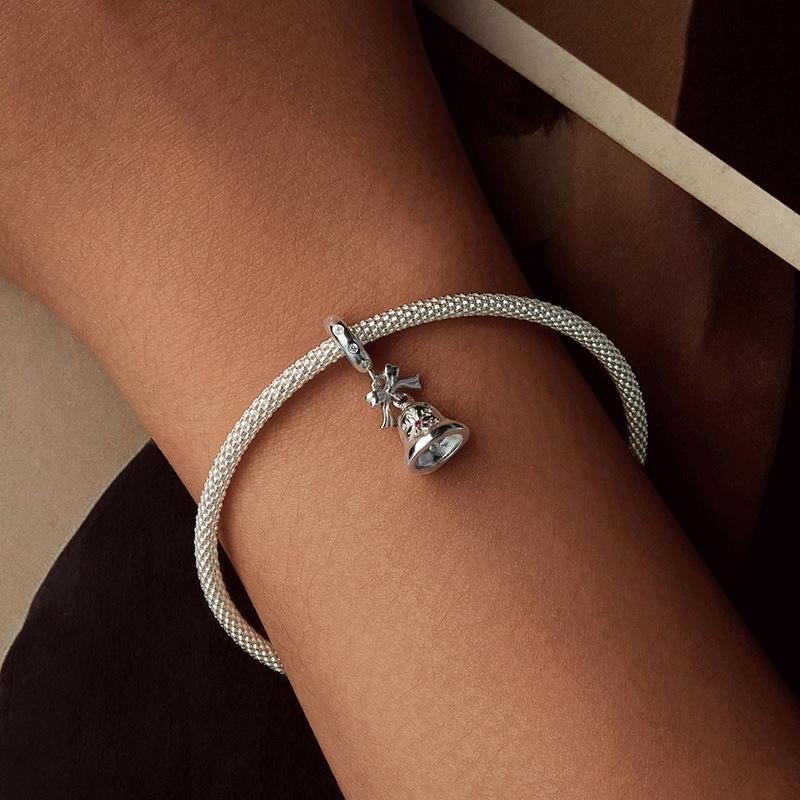 925 Sterling Silver Bow Bell Bracelet Pendant Festival Beads 7