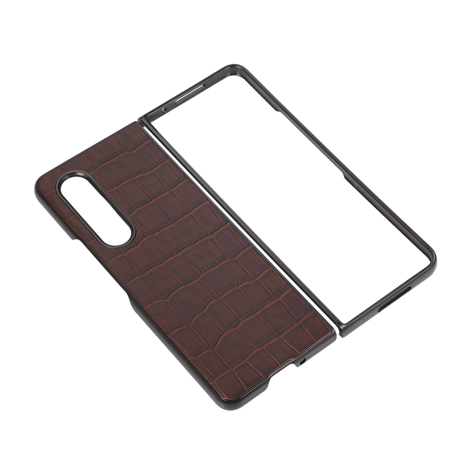 For Samsung Galaxy Z Fold4 5G Genuine Leather Crocodile Texture Phone Case - Black 3