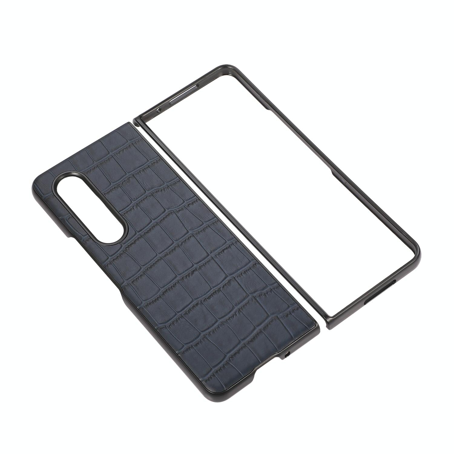 For Samsung Galaxy Z Fold4 5G Genuine Leather Crocodile Texture Phone Case - Black 8