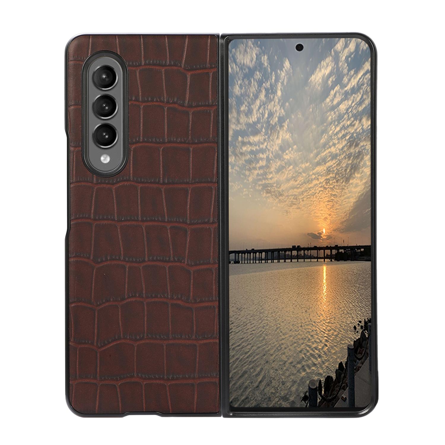 For Samsung Galaxy Z Fold4 5G Genuine Leather Crocodile Texture Phone Case - Black 13