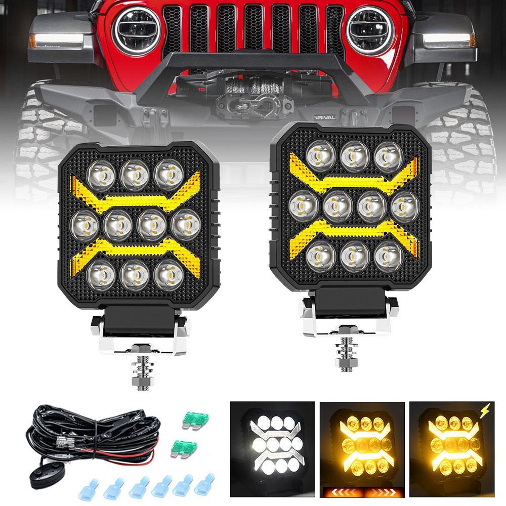 4 Inch Square Mixed Luminous Arch Bridge Angel Eye Car Work Light 4
