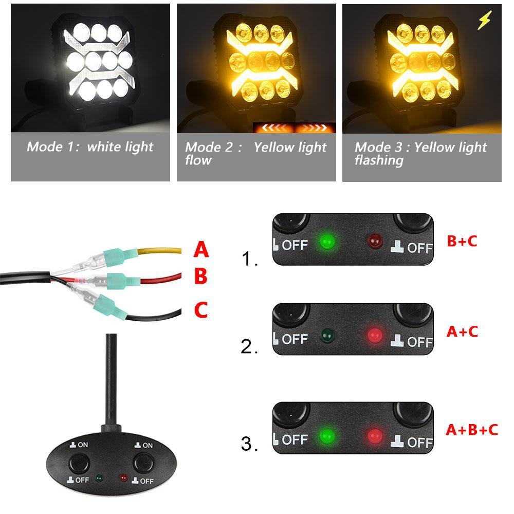 4 Inch Square Mixed Luminous Arch Bridge Angel Eye Car Work Light 9