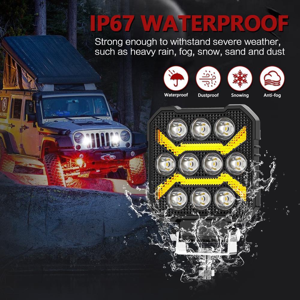 4 Inch Square Mixed Luminous Arch Bridge Angel Eye Car Work Light 12