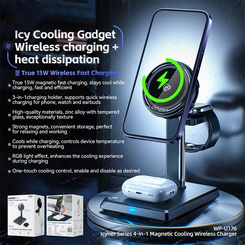 15W 4 In 1 Magnetic Wireless Charger Stand - Black 4