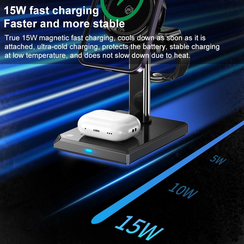 15W 4 In 1 Magnetic Wireless Charger Stand - Black 8