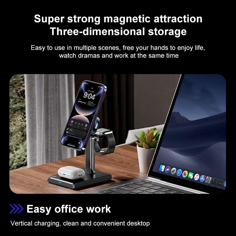 15W 4 In 1 Magnetic Wireless Charger Stand - Black 11