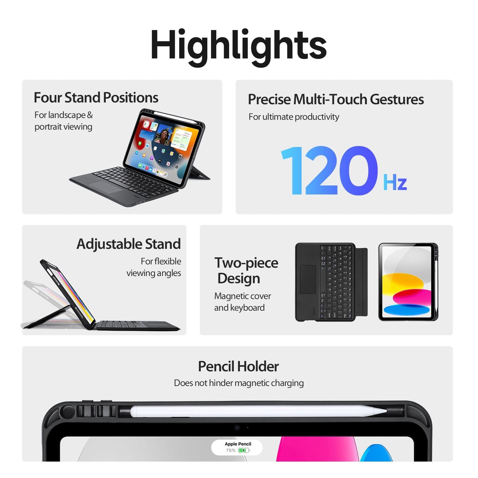 Black Magnetic Bluetooth Keyboard Tablet Case - For Ipad 10Th Gen 10.9 2022 4