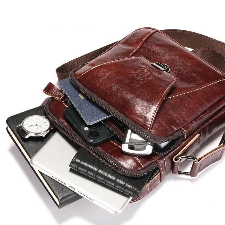 Large Capacity Retro Cowhide Shoulder Bag Brown 8