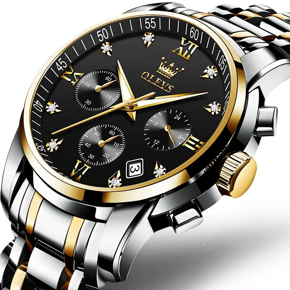 Waterproof Quartz Watch for Men - Multifunctional Business Design - Blue + Gold 9