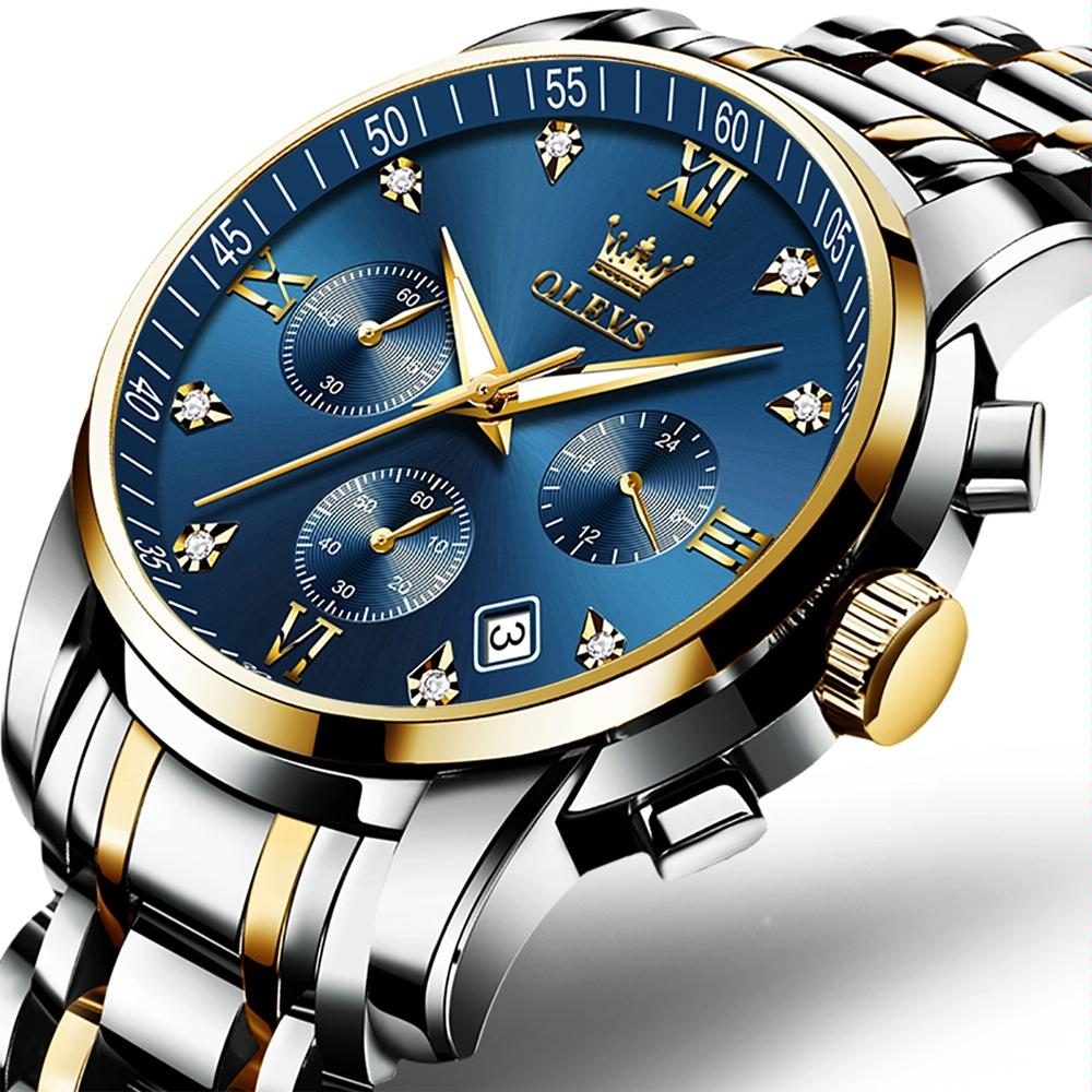 Waterproof Quartz Watch for Men - Multifunctional Business Design - Blue + Gold 11