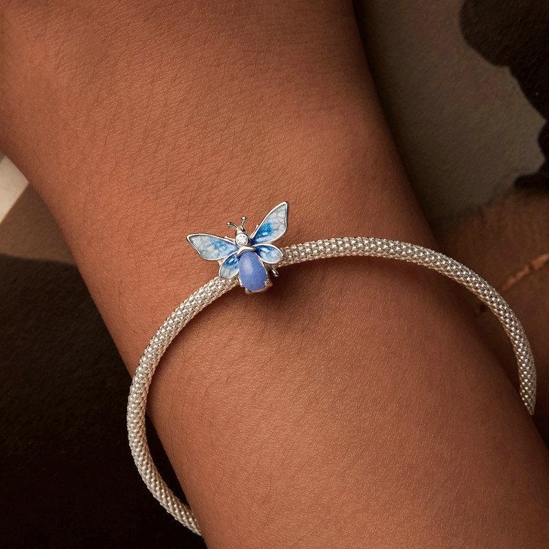 925 Sterling Silver Blue Luminous Zircon Bee Silicone Diy Beads 7