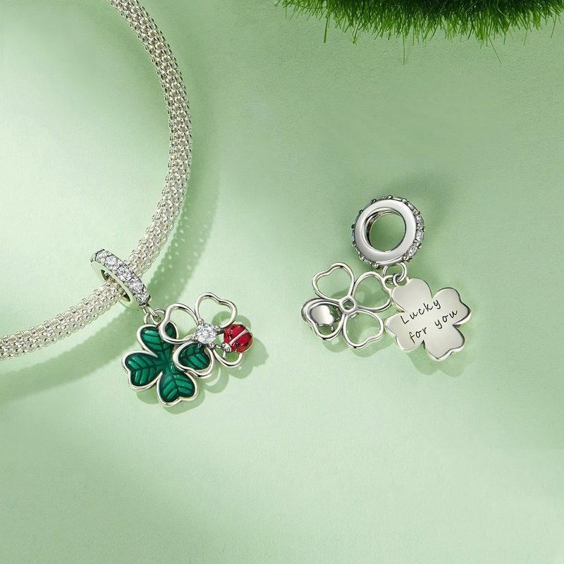 925 Sterling Silver Four Leaf Clover Ladybug Pendant In 5