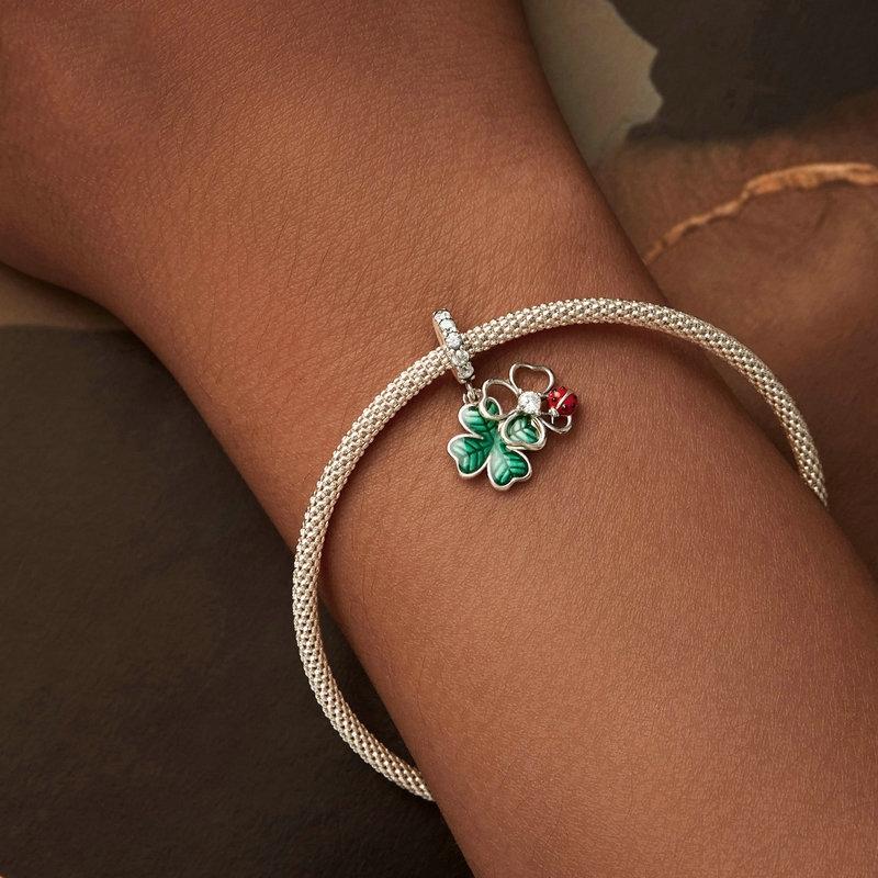 925 Sterling Silver Four Leaf Clover Ladybug Pendant In 6