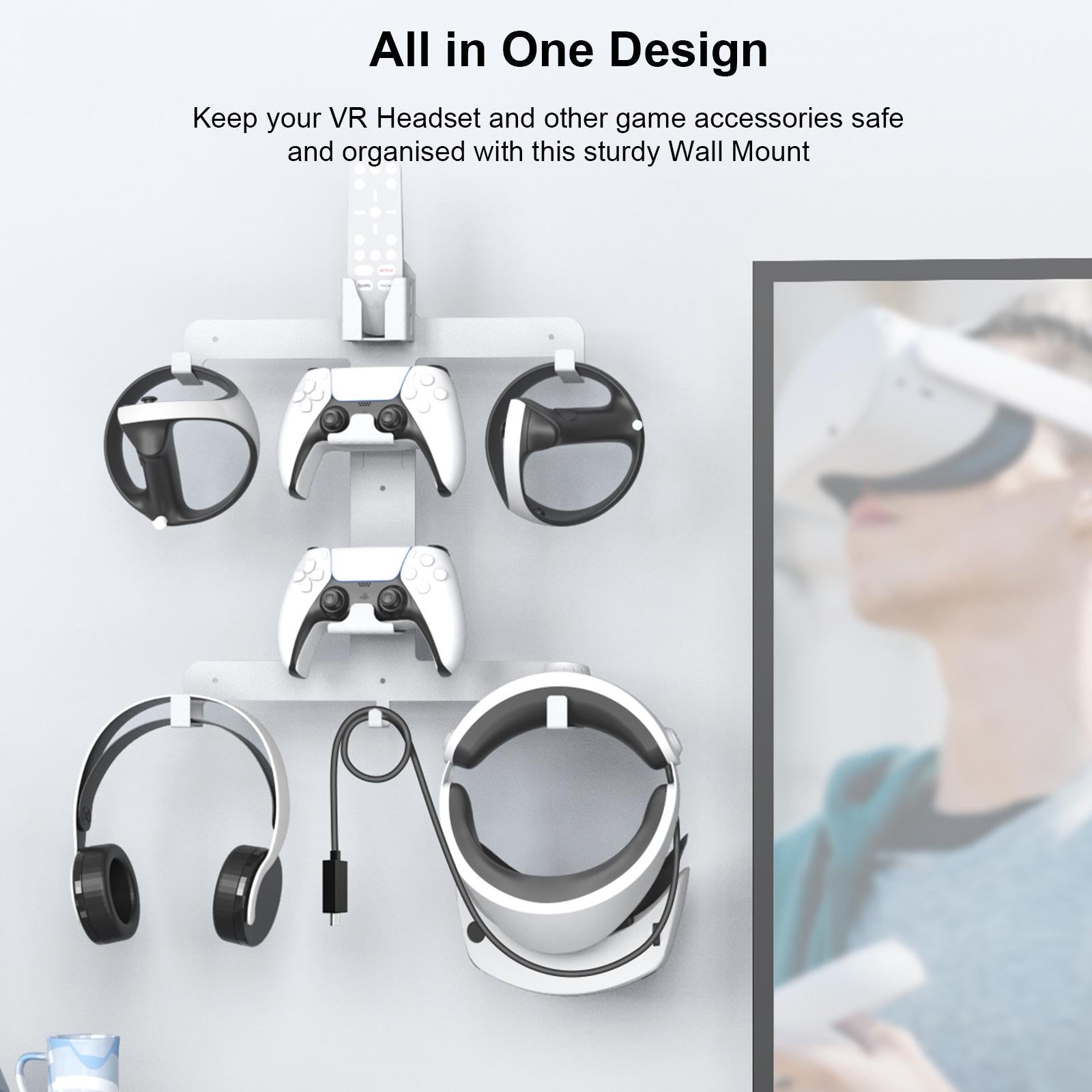 Wall Storage Bracket for Ps5 Vr2 Helmet / Headset / Handle / Remote Control - White 4