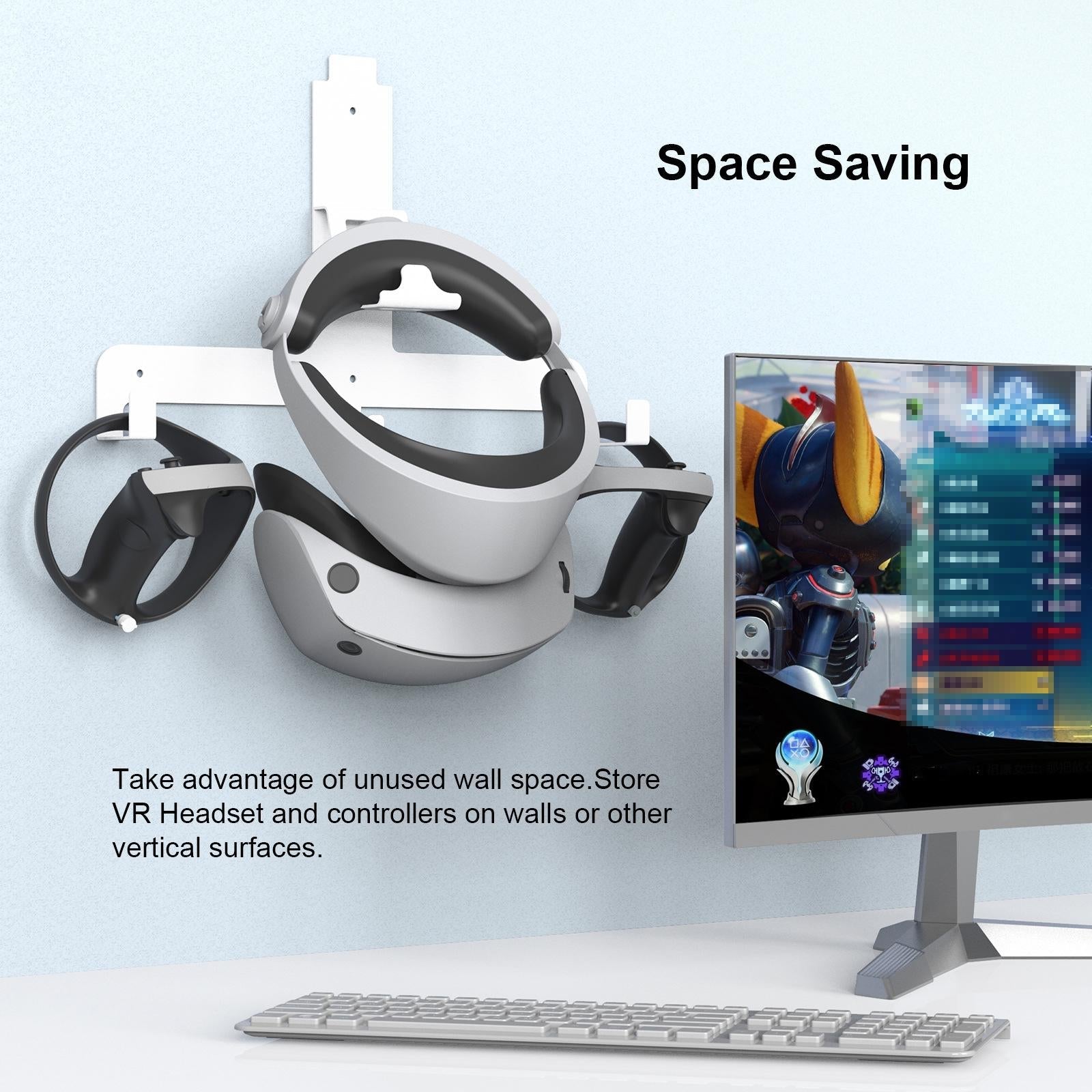 Wall Storage Bracket for Ps5 Vr2 Helmet / Headset / Handle / Remote Control - White 6
