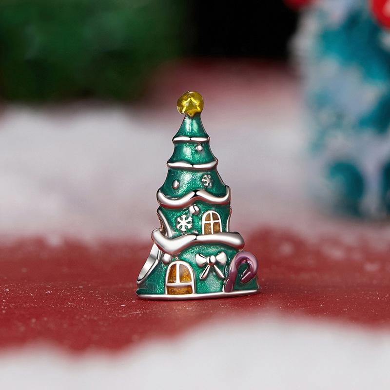 925 Sterling Silver Christmas Tree House Bracelet Beads 3