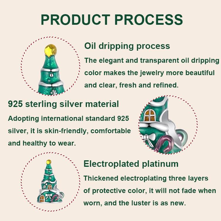 925 Sterling Silver Christmas Tree House Bracelet Beads 5