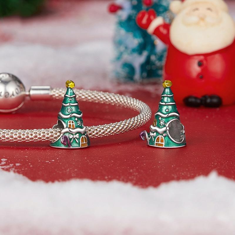 925 Sterling Silver Christmas Tree House Bracelet Beads 6