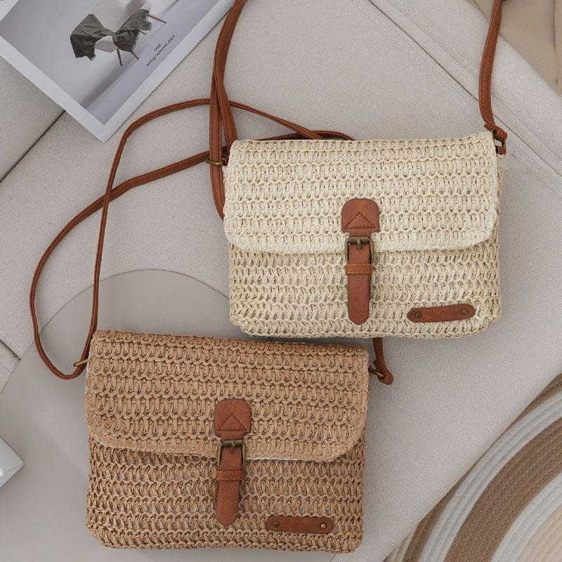Vintage Crossbody Straw Bag For Women - Khaki 3