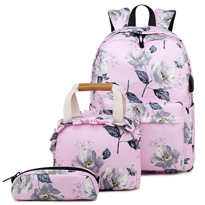 Small Fresh Printed Backpack Set - 3 Pieces for Students - Green