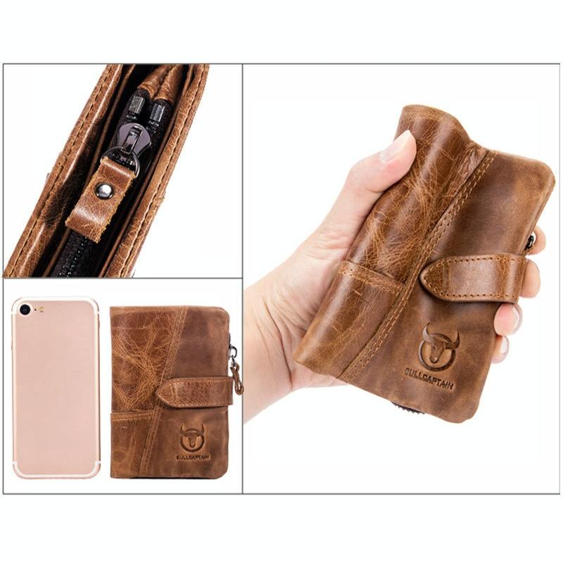 Men Vertical Cowhide Wallet with Rfid Blocking - Coffee 5