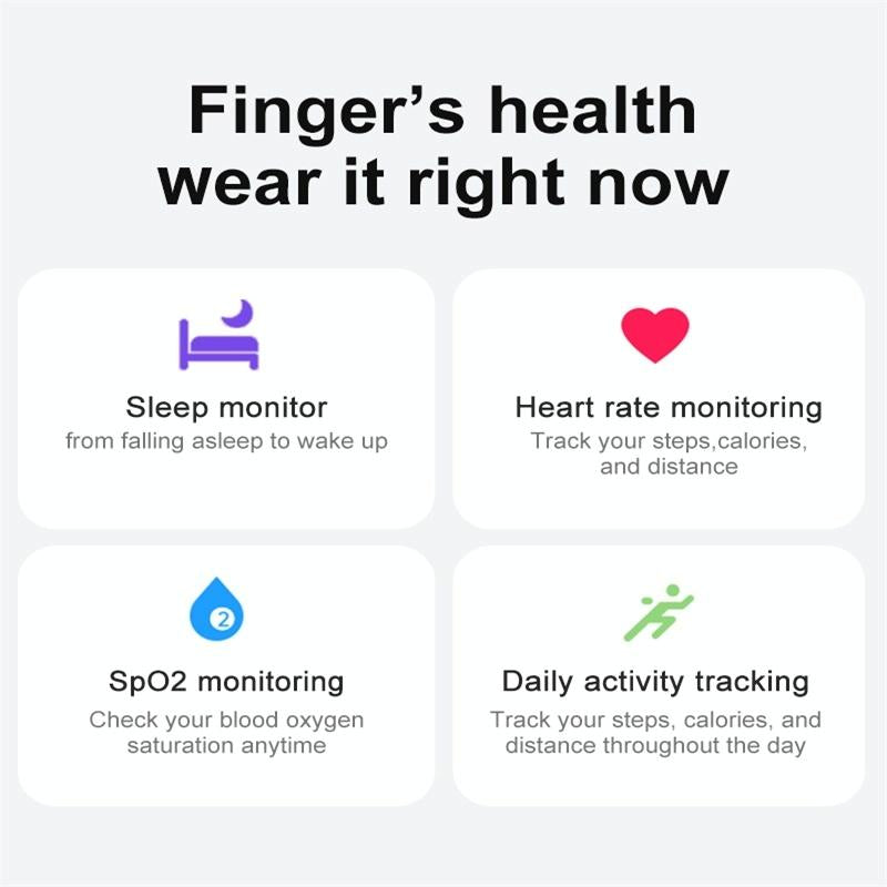 Smart Ring With Heart Rate Blood Oxygen Sleep Monitoring & Sports Modes - Size 10 - Black 7