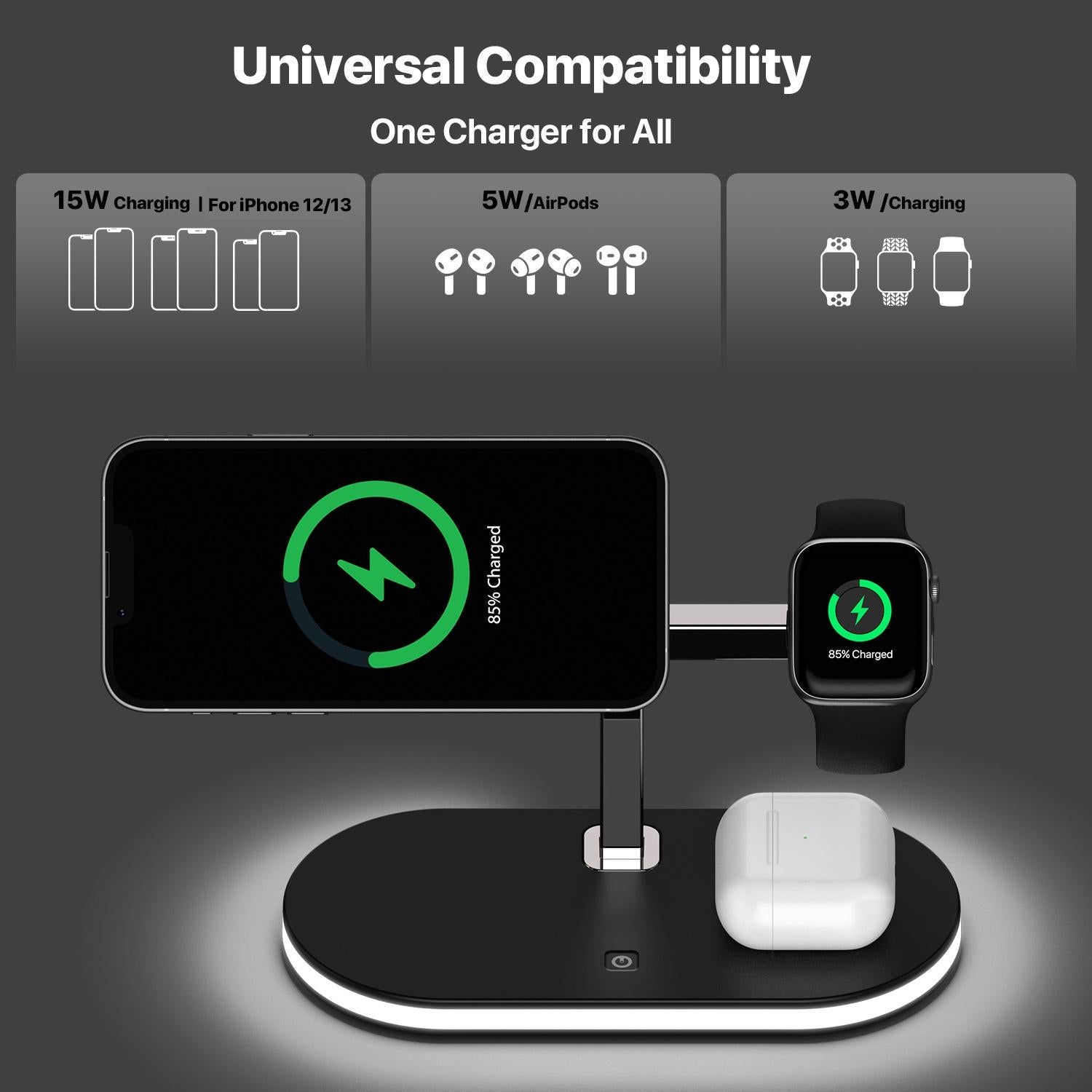 15W 3 In 1 Wireless Charger For Smartphone Iwatch Airpods 5