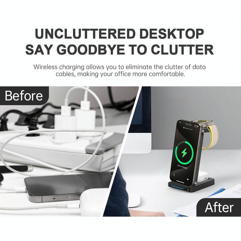 3 In 1 Magnetic Wireless Charger Stand - Black 3